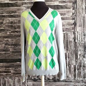 STILE BENETTON Grey GRN diamond Plaid Sweater MEDium United Colors preppy sport